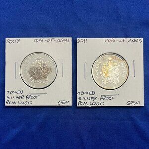Set of Toned 2007 & 2011 Canada .925 Sterling Silver 50¢ Coat-of-Arms Coins!